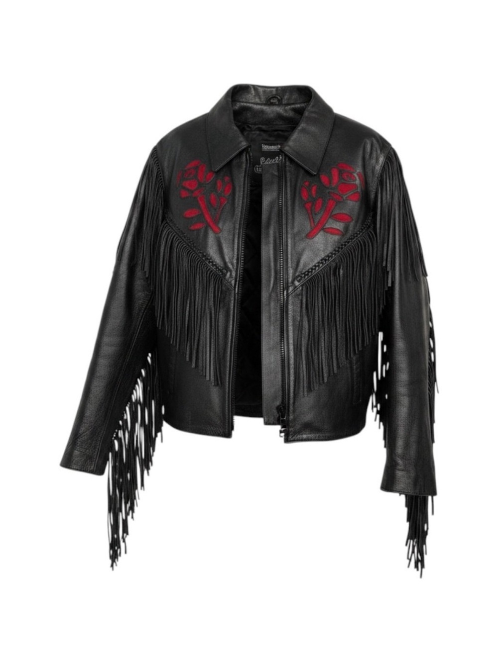 VTG 90s Leather Gallery Black Leather Fringe Moto Jacket Women
L Rose Western